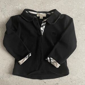 Burberry Kids Black Polo Shirt with Check Trim